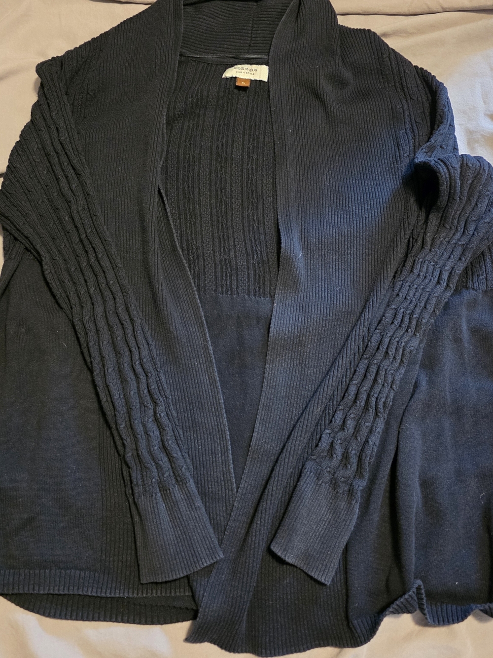Sonoma Black Open-Front Cable Sleeve Shawl Cardigan